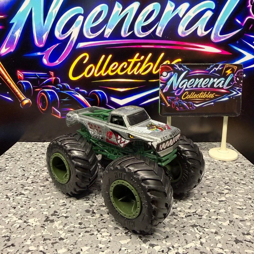 Hot Wheels Monster Truck V8 Bomber 1:64 Scale Silver Diecast Shark Mouth Nose